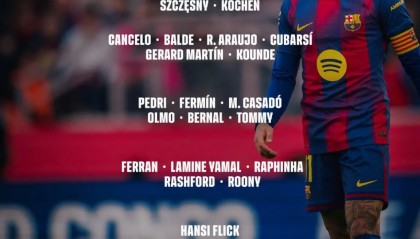 巴萨vs马竞大名单：亚马尔领衔；德容，莱万，加西亚缺席